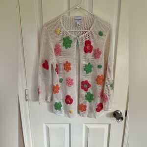 Breckenridge White Crochet Cardigan with Multicolor Floral Accents